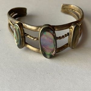 Vintage Metal and Abalone Shell Bangle Cuff